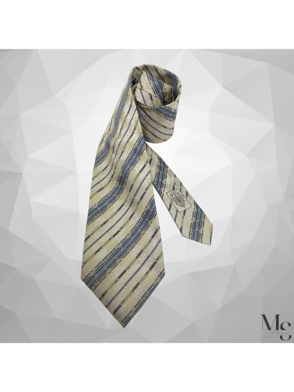 GUCCI Beige Striped Luxury Silk Tie Italy W: 3."5 EX COND